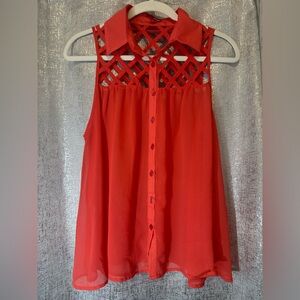 Red/Orange Sleeveless Button-Up Top Size L EUC